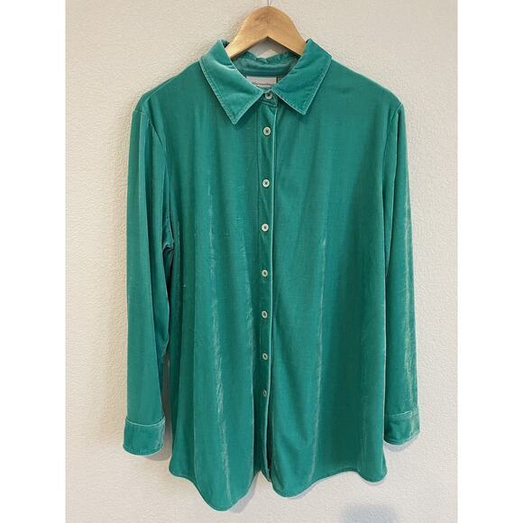 SOFT SURROUNDINGS Velvet Boyfriend Tunic Shirt Medium Teal - Picture 1 of 6
